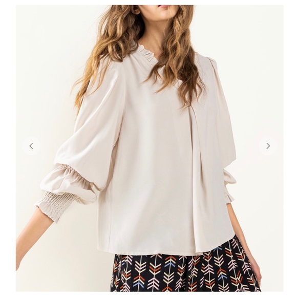 38 Boho Solid Woven Ruffle Smocking Long Sleeve Top - Picture 2 of 7